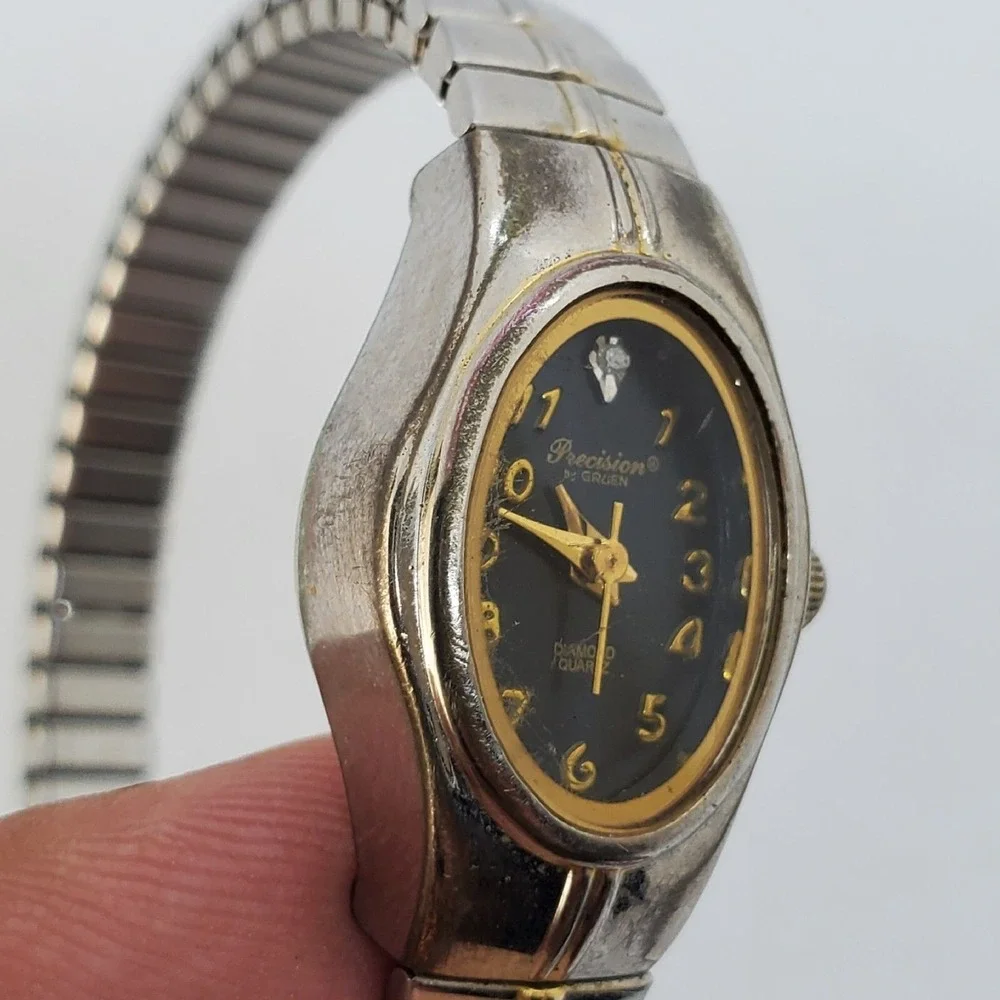 Precision Gruen Women's Watch Silver Gold Dual Tone Stretch‎ Band 6